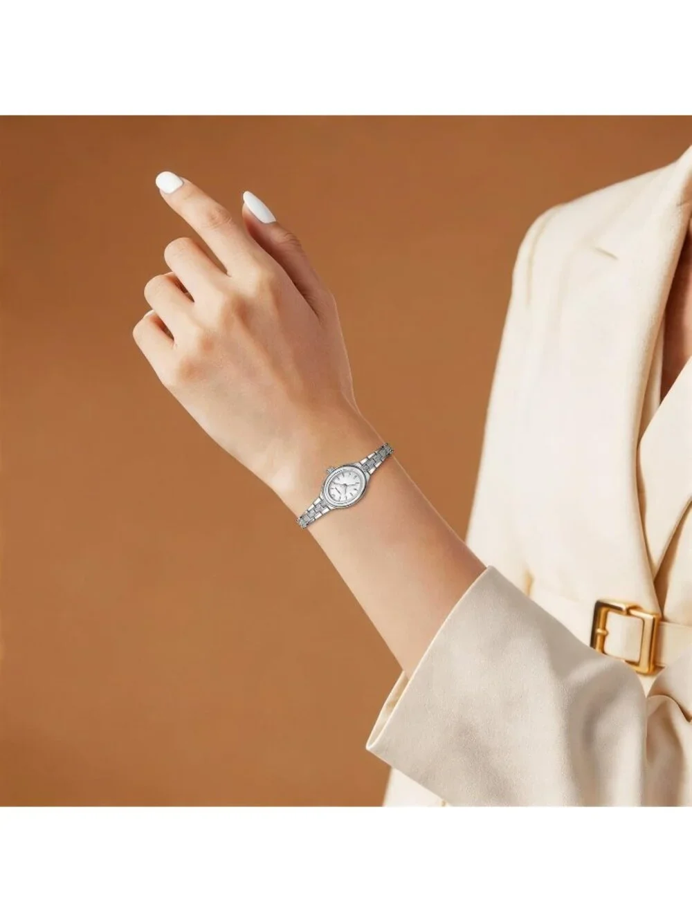 Women's Silver White Classic Retro Bracelet Oval Case and Minimalist Dial Watch